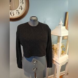 🤍Elevenparis Le Basic Black Distressed Crop Textured Sweater Size Medium